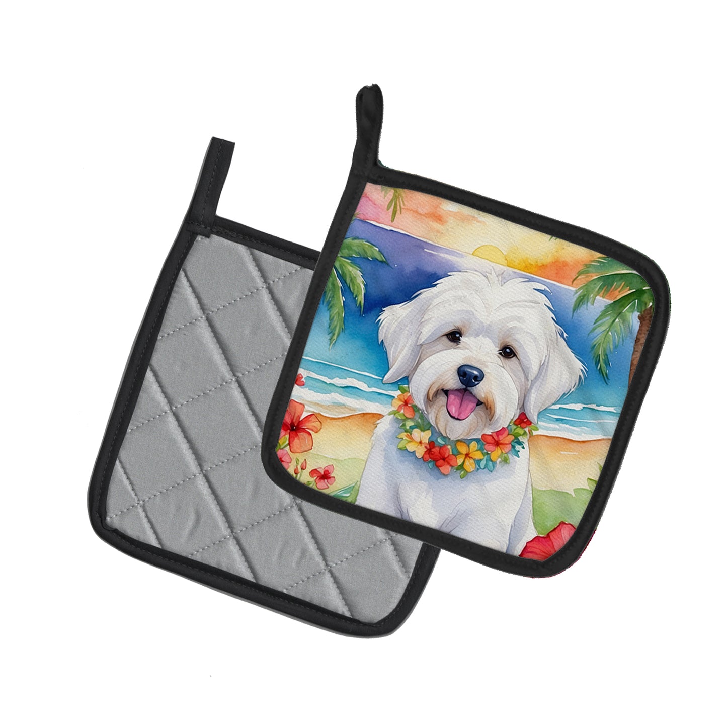 Coton de Tulear Luau Pair of Pot Holders
