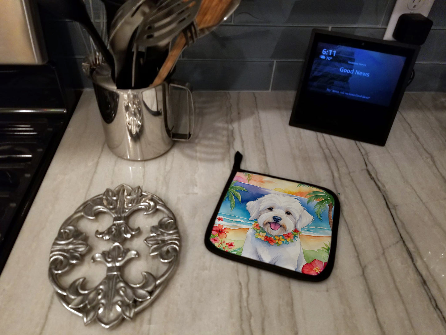 Coton de Tulear Luau Pair of Pot Holders