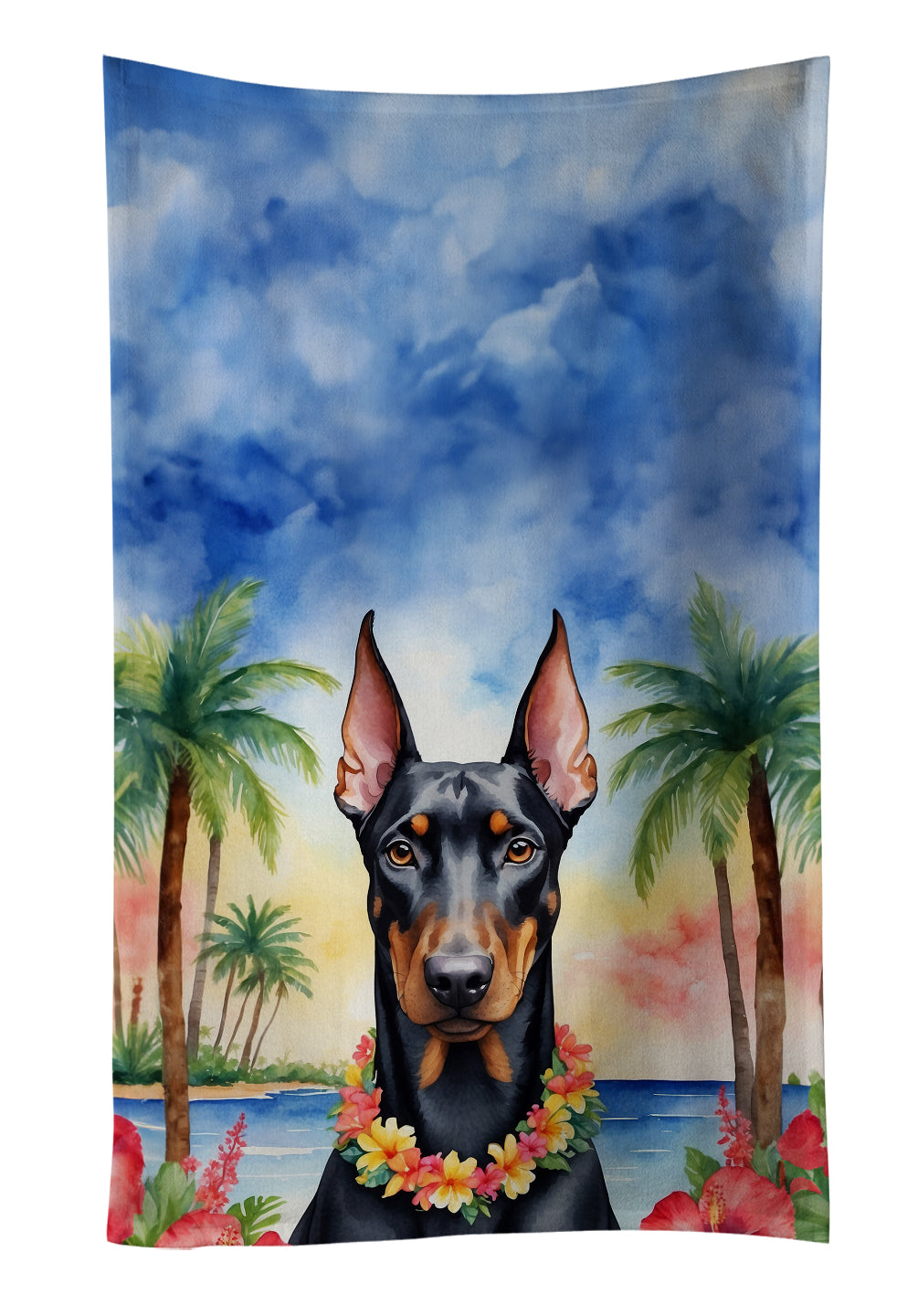 Buy this Doberman Pinscher Luau Kitchen Towel