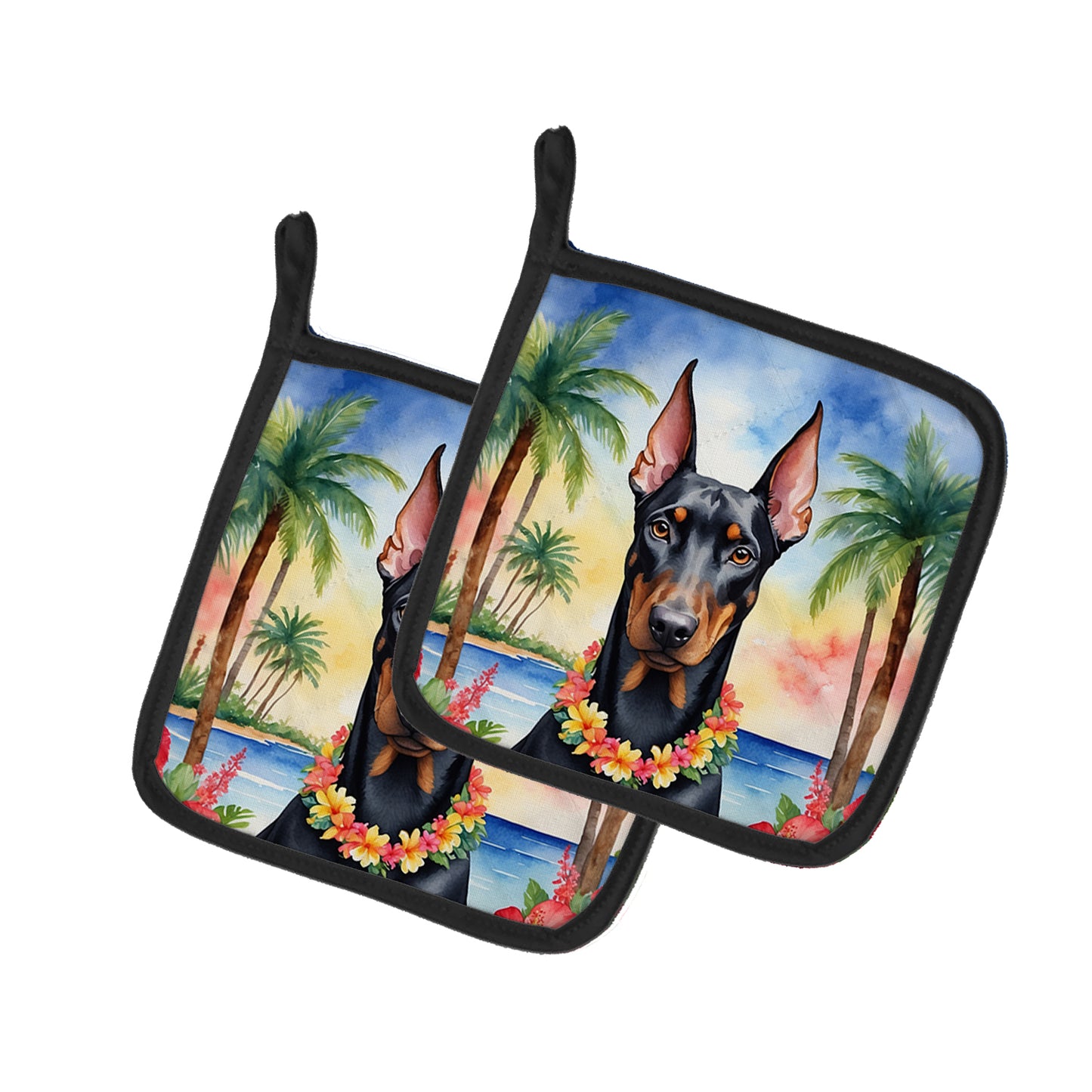 Buy this Doberman Pinscher Luau Pair of Pot Holders