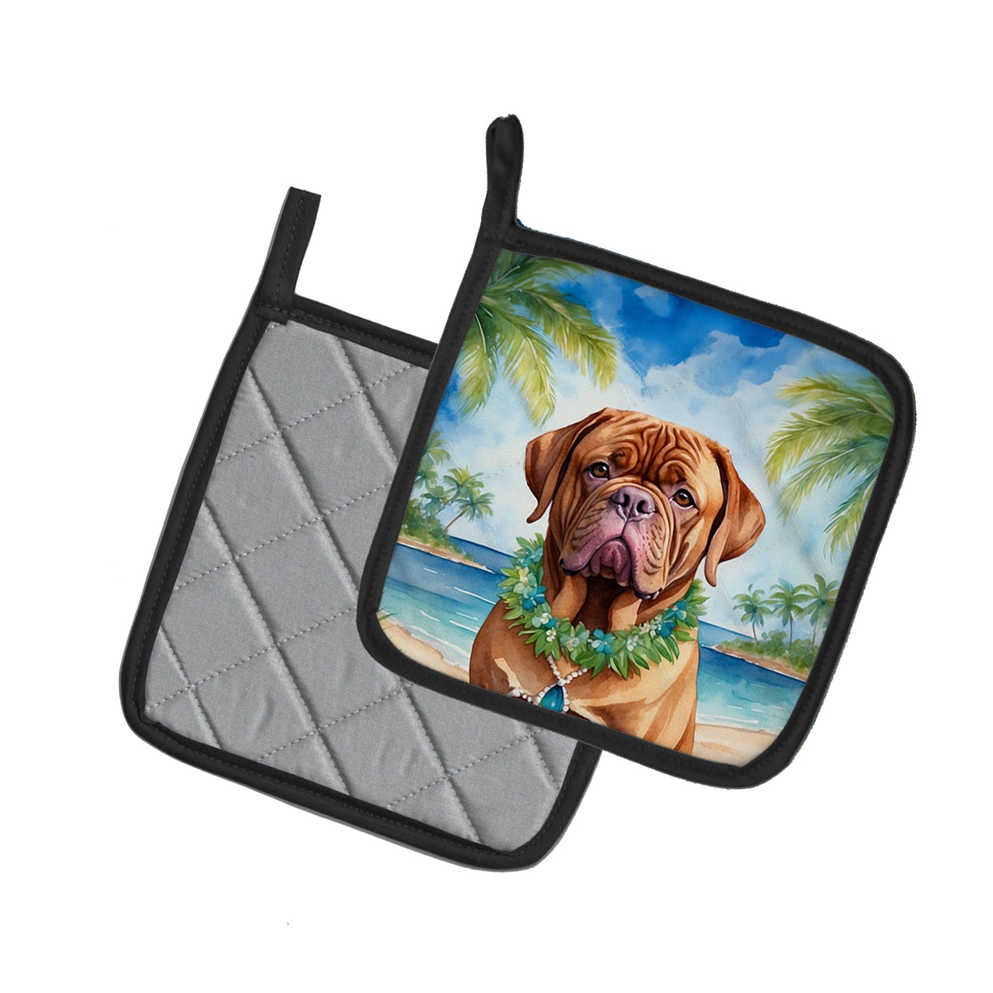 Dogue de Bordeaux Luau Pair of Pot Holders