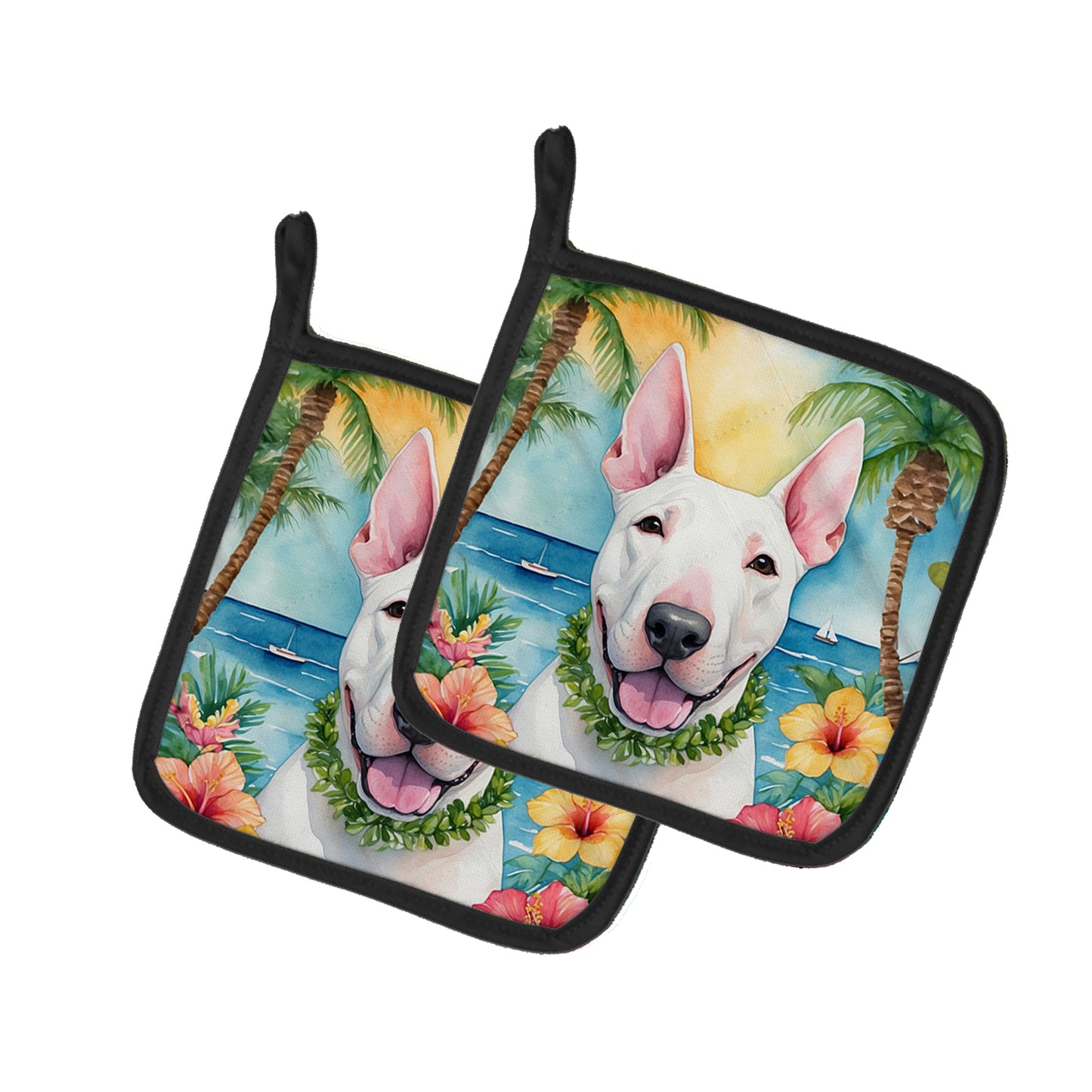 Buy this English Bull Terrier Luau Pair of Pot Holders