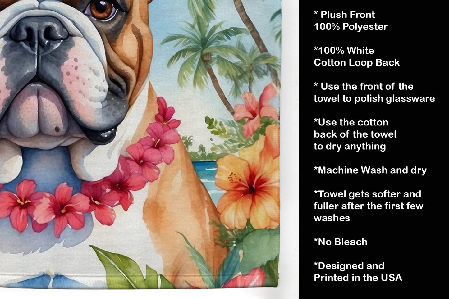 English Bulldog Luau Kitchen Towel