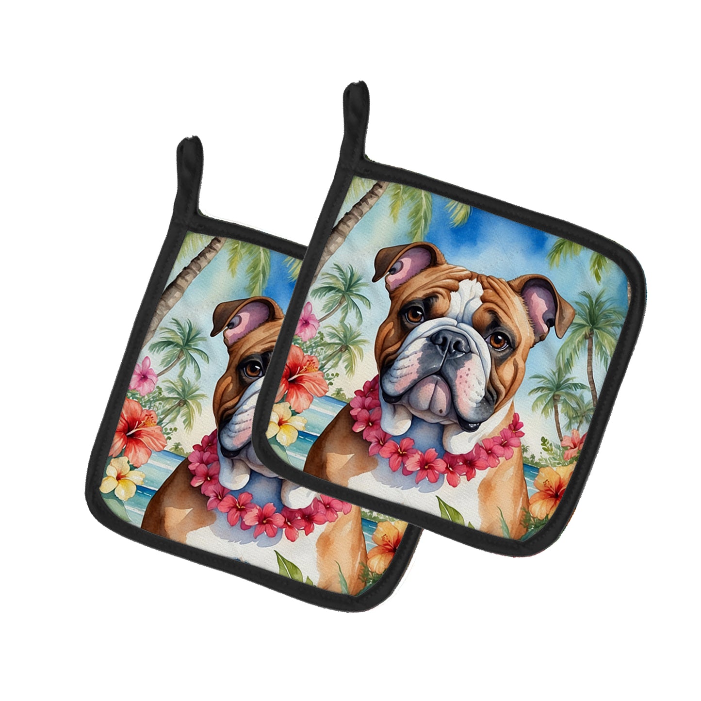 Buy this English Bulldog Luau Pair of Pot Holders