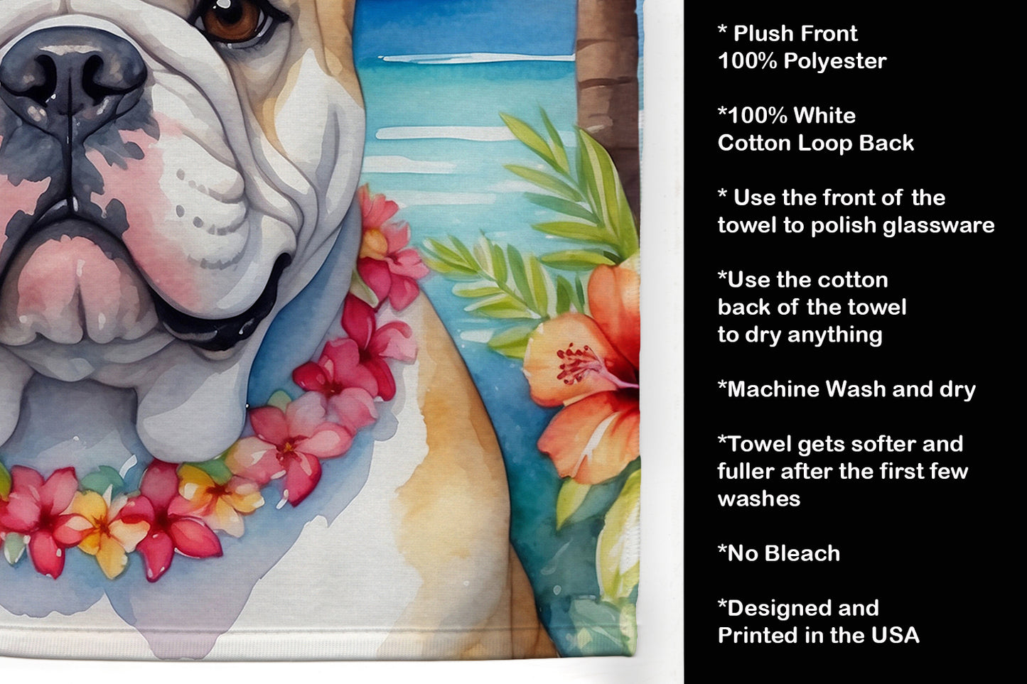English Bulldog Luau Kitchen Towel