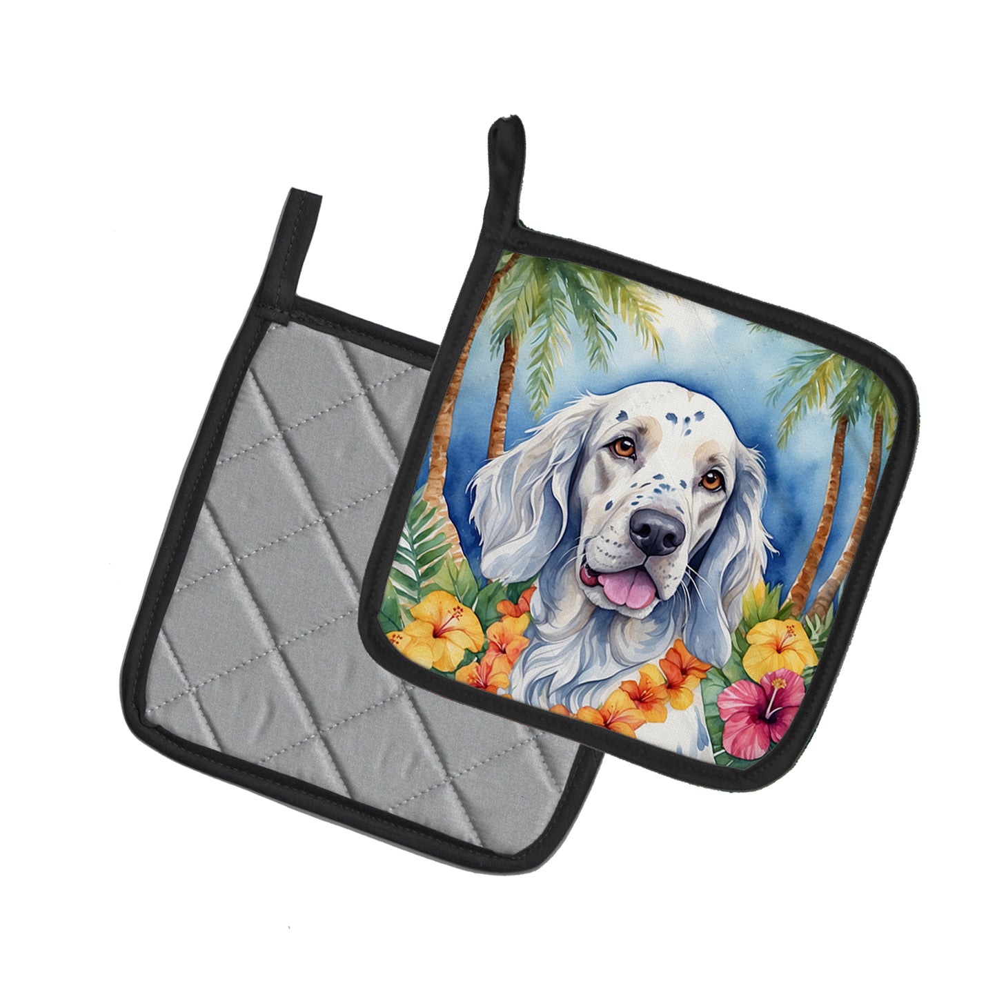 English Setter Luau Pair of Pot Holders