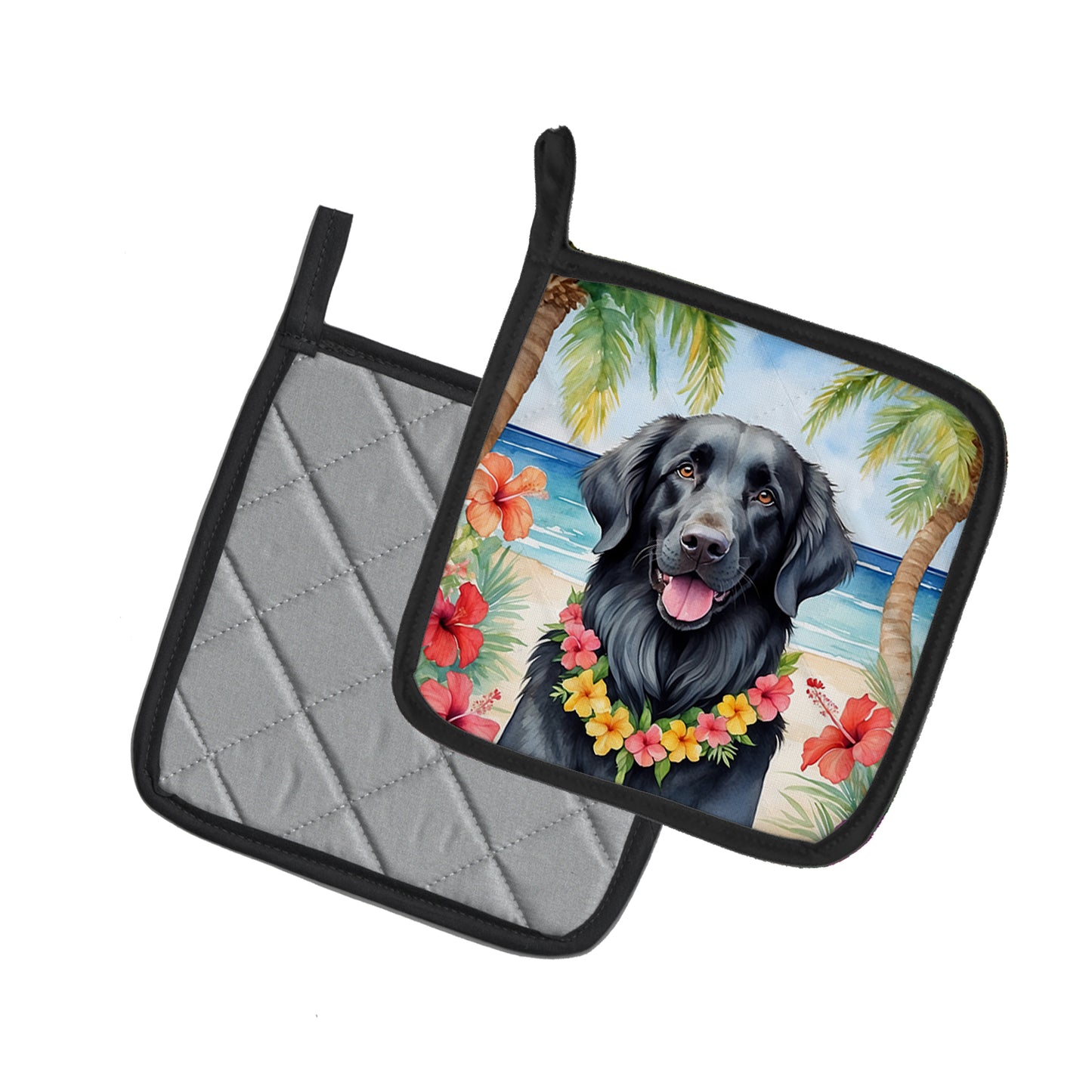 Flat-Coated Retriever Luau Pair of Pot Holders