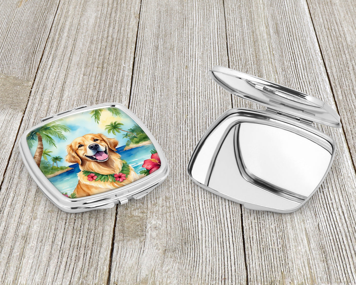 Golden Retriever Luau Compact Mirror