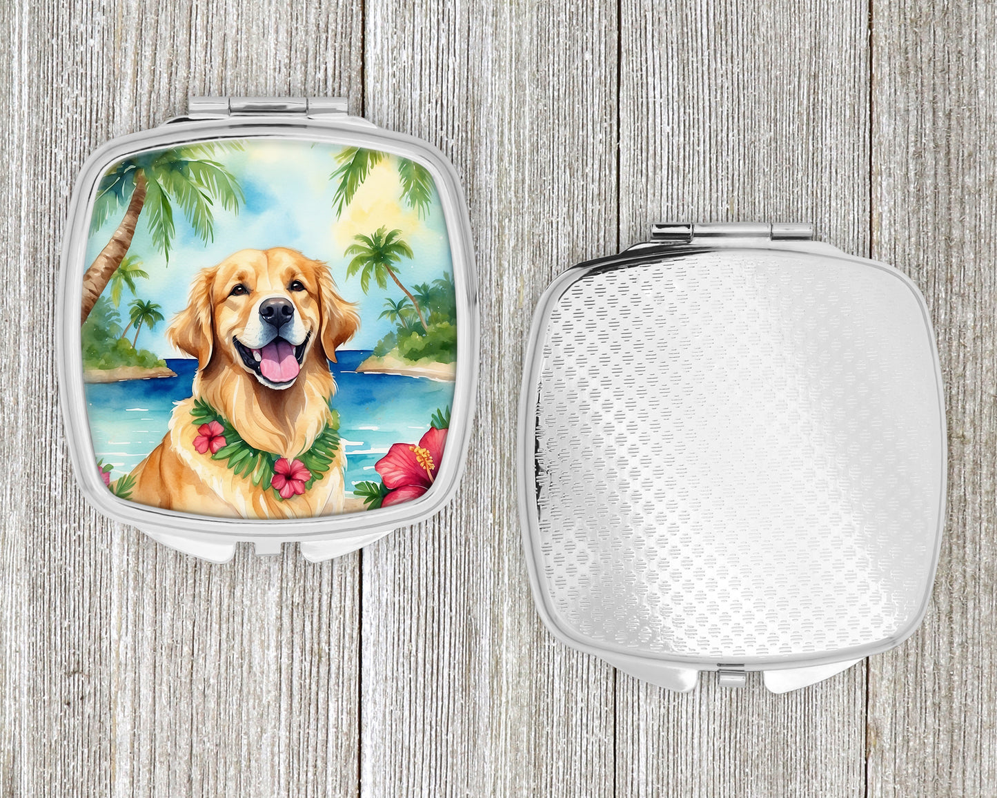 Golden Retriever Luau Compact Mirror