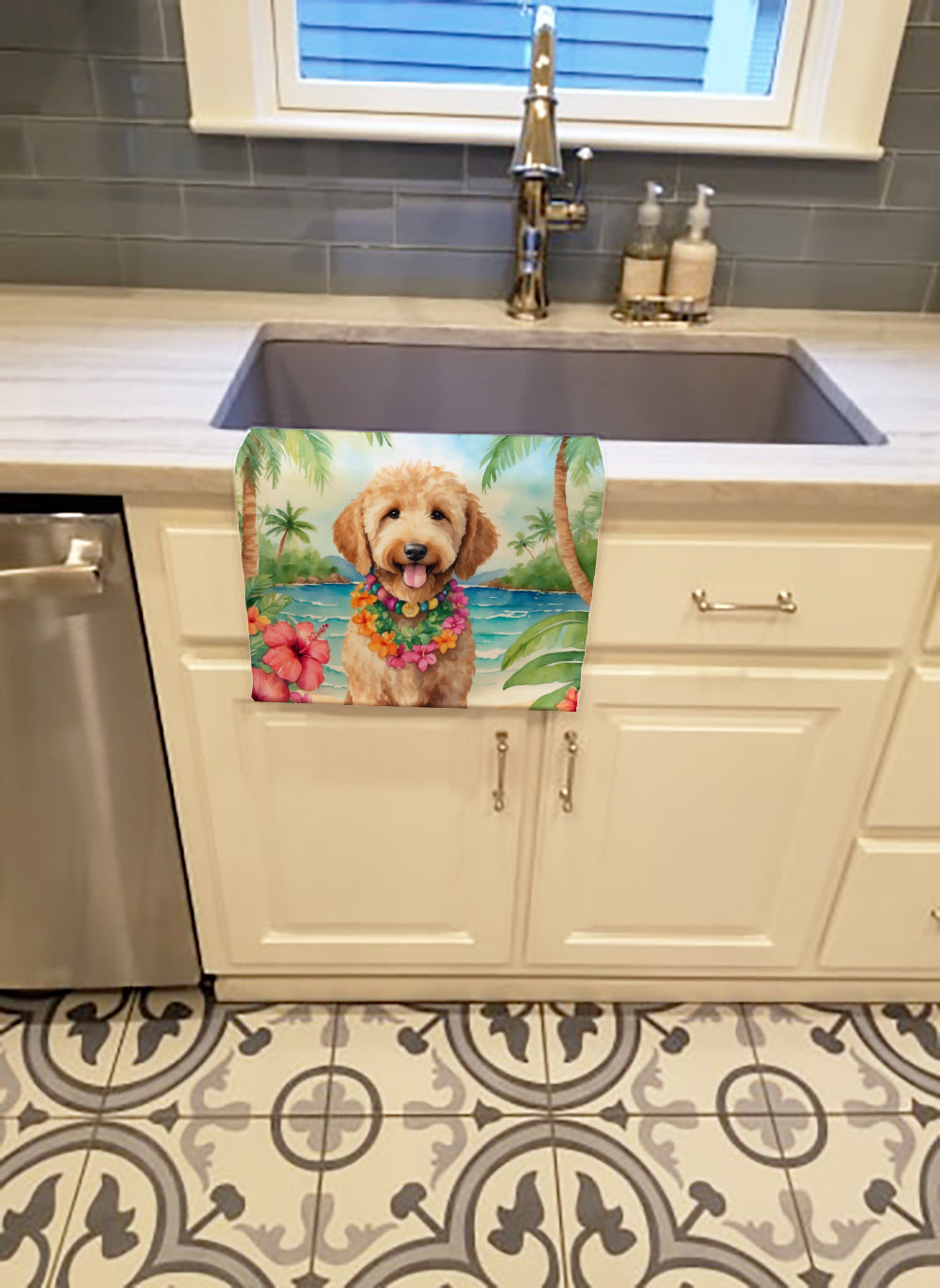 Goldendoodle Luau Kitchen Towel