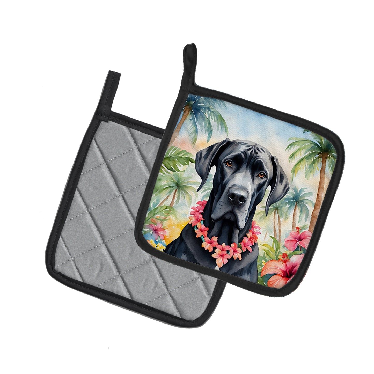 Great Dane Luau Pair of Pot Holders