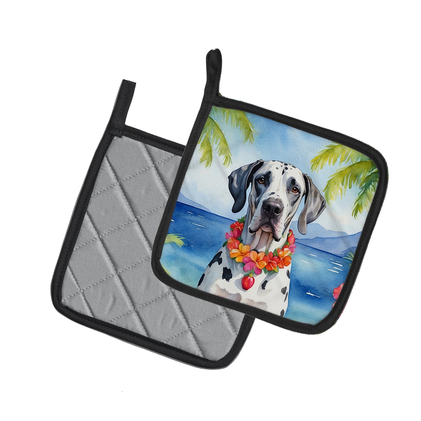Great Dane Luau Pair of Pot Holders