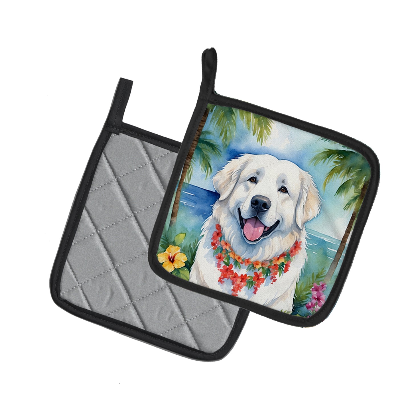 Great Pyrenees Luau Pair of Pot Holders