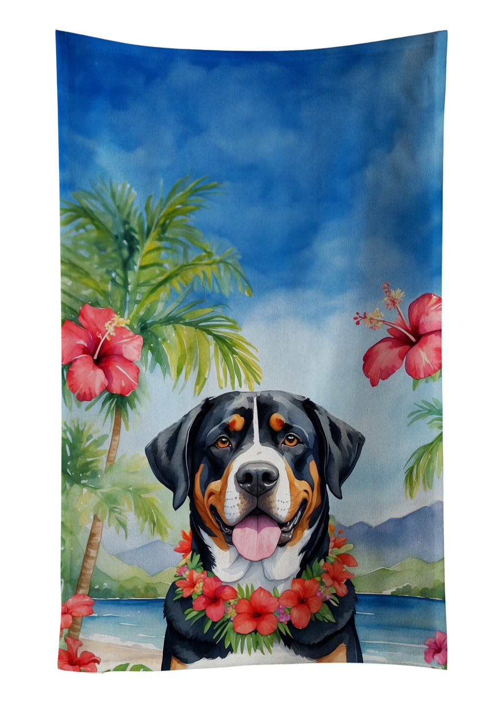 Buy this Greater Swiss Mountain Dog Luau Kitchen Towel