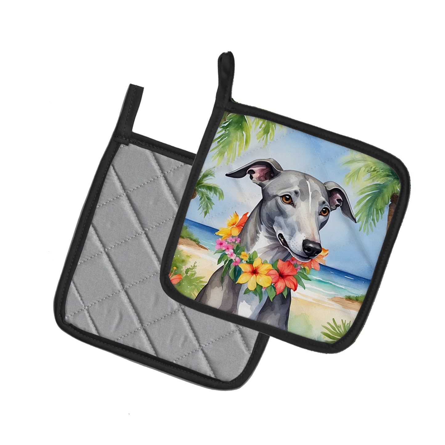 Greyhound Luau Pair of Pot Holders