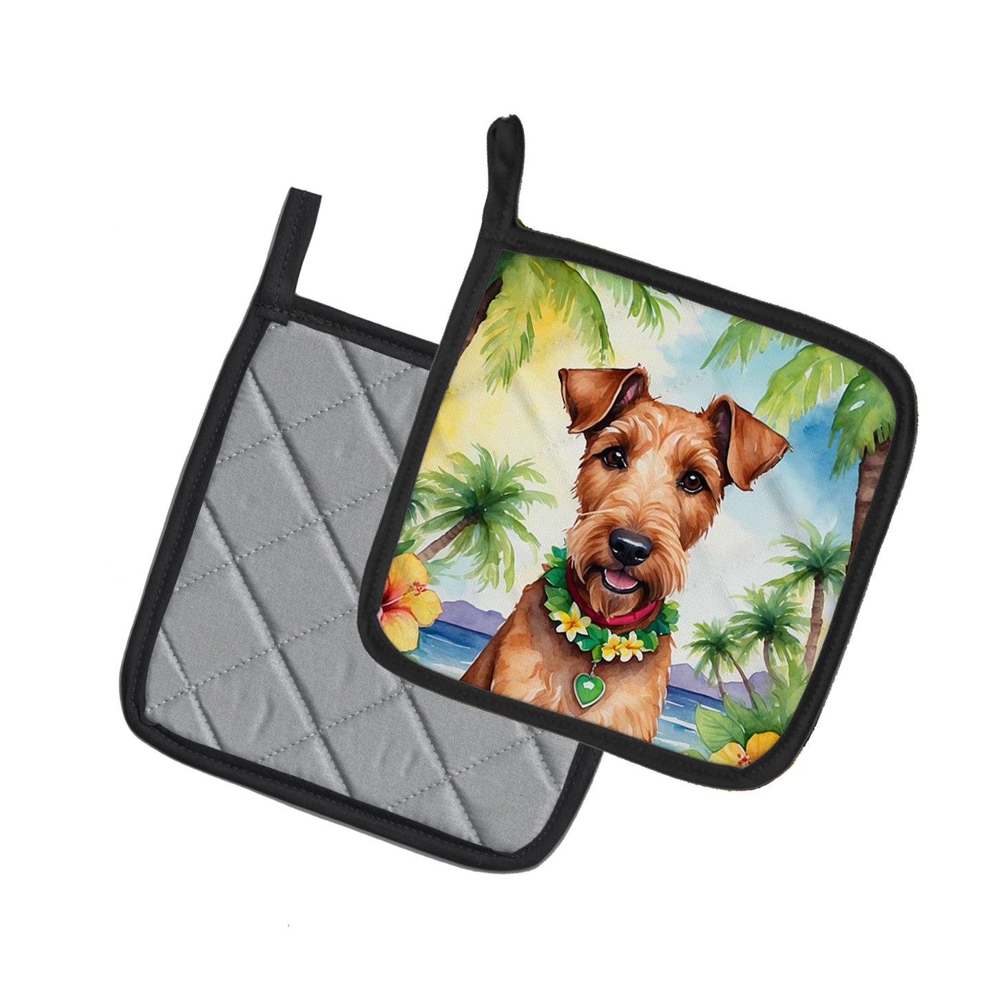 Irish Terrier Luau Pair of Pot Holders