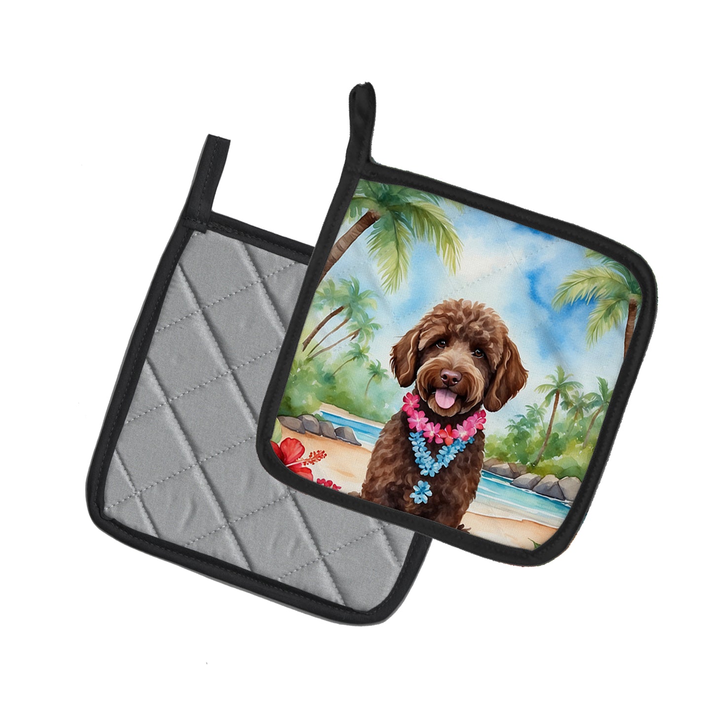 Labradoodle Luau Pair of Pot Holders