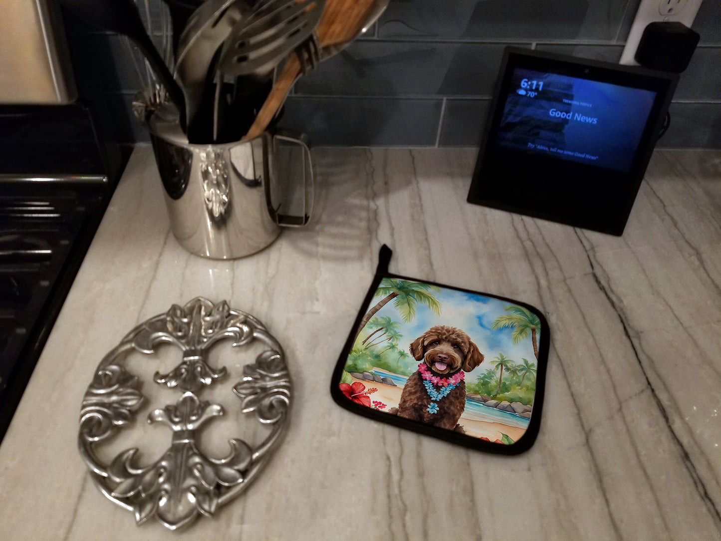 Labradoodle Luau Pair of Pot Holders