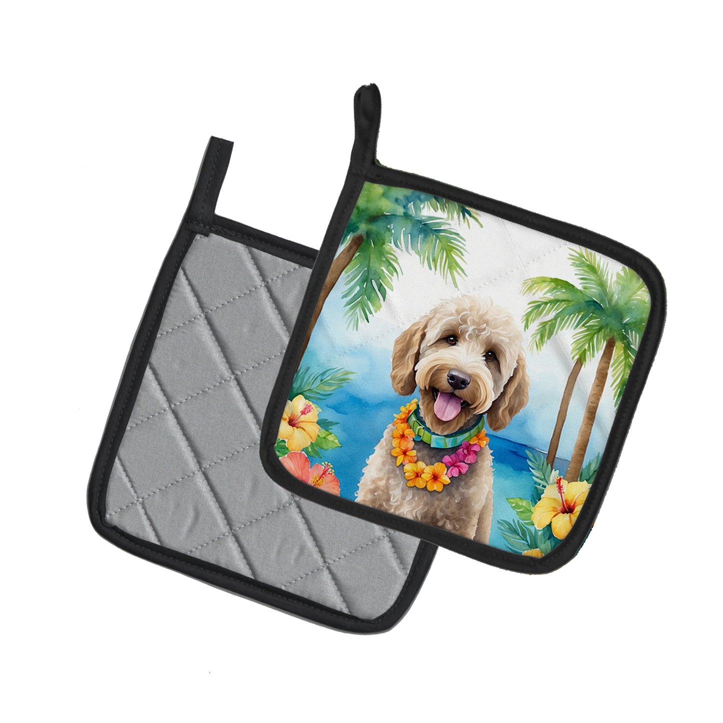 Labradoodle Luau Pair of Pot Holders