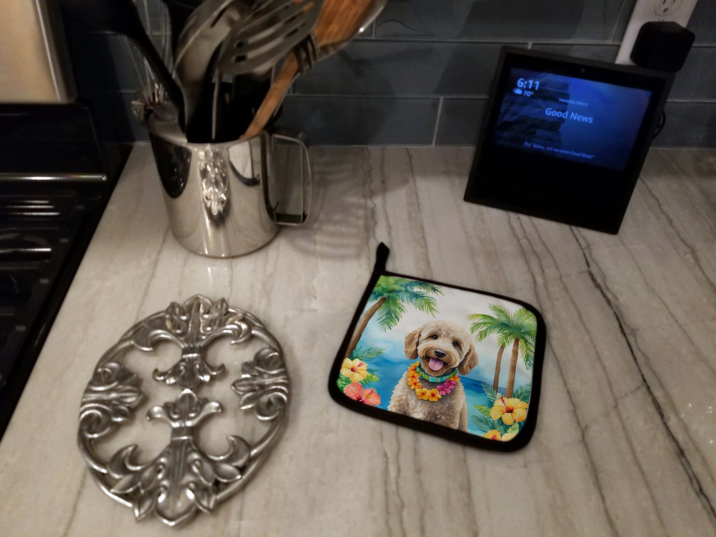 Labradoodle Luau Pair of Pot Holders