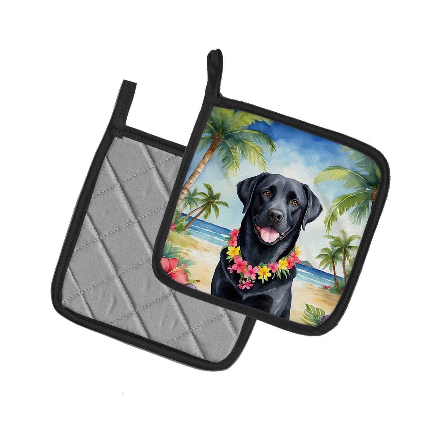 Black Labrador Retriever Luau Pair of Pot Holders