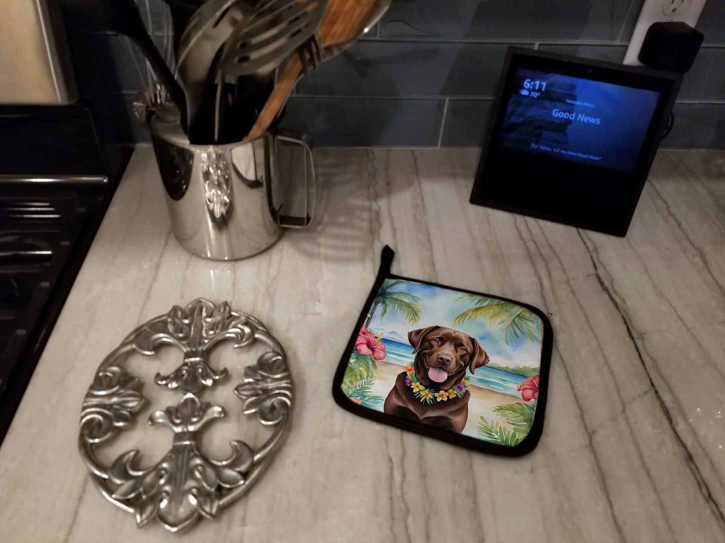 Chocolate Labrador Retriever Luau Pair of Pot Holders