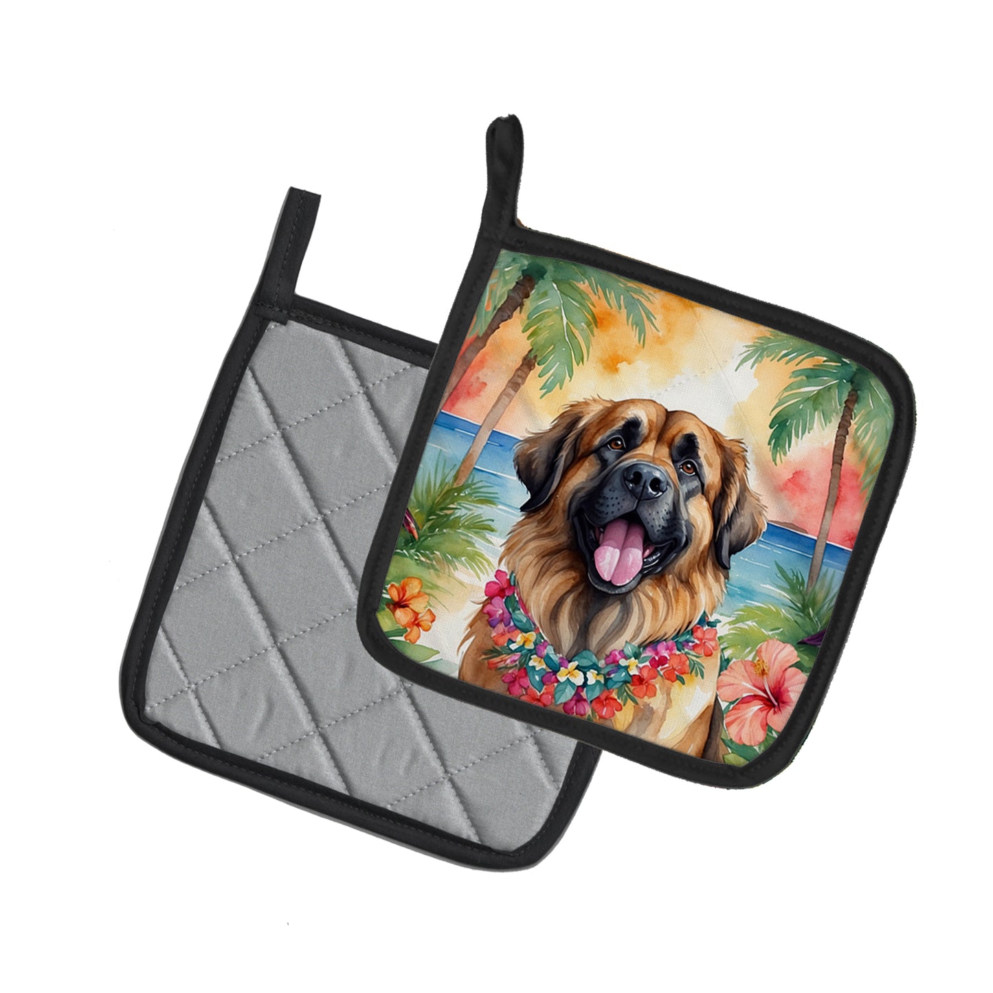 Leonberger Luau Pair of Pot Holders