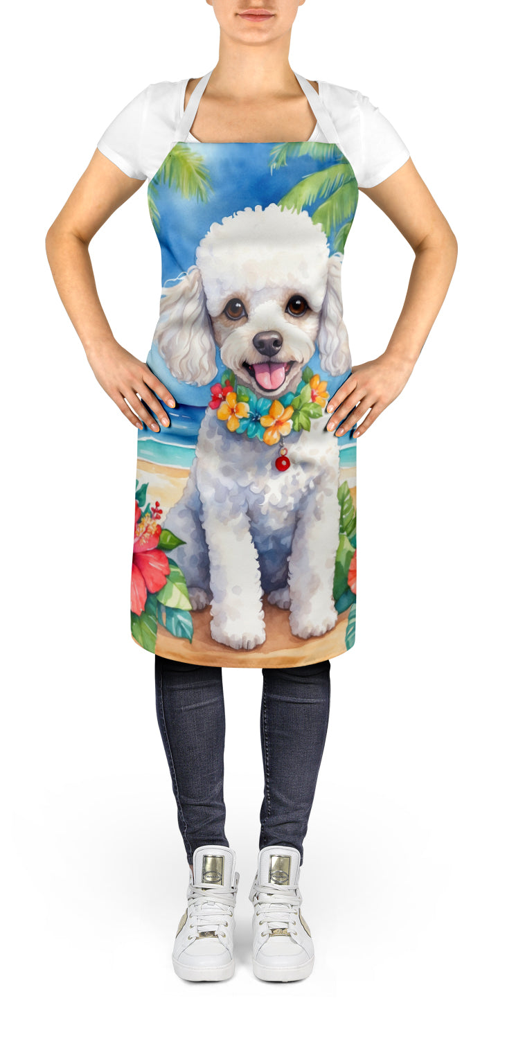 White Poodle Luau Apron