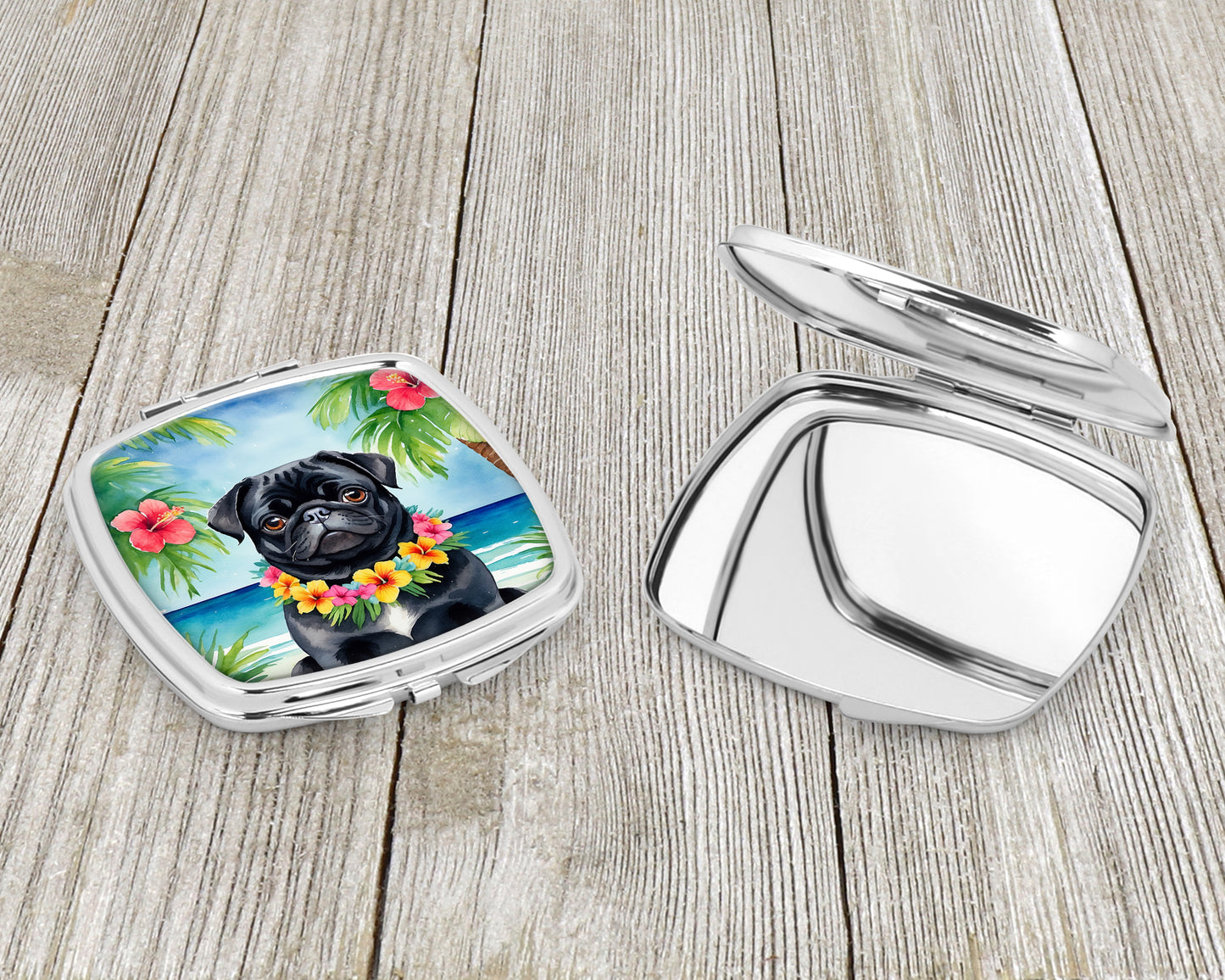 Black Pug Luau Compact Mirror