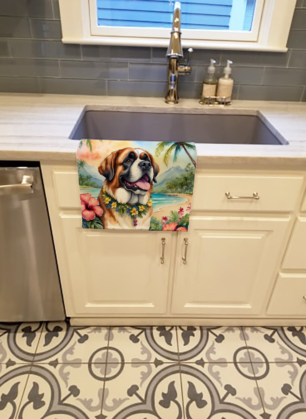 Saint Bernard Luau Kitchen Towel