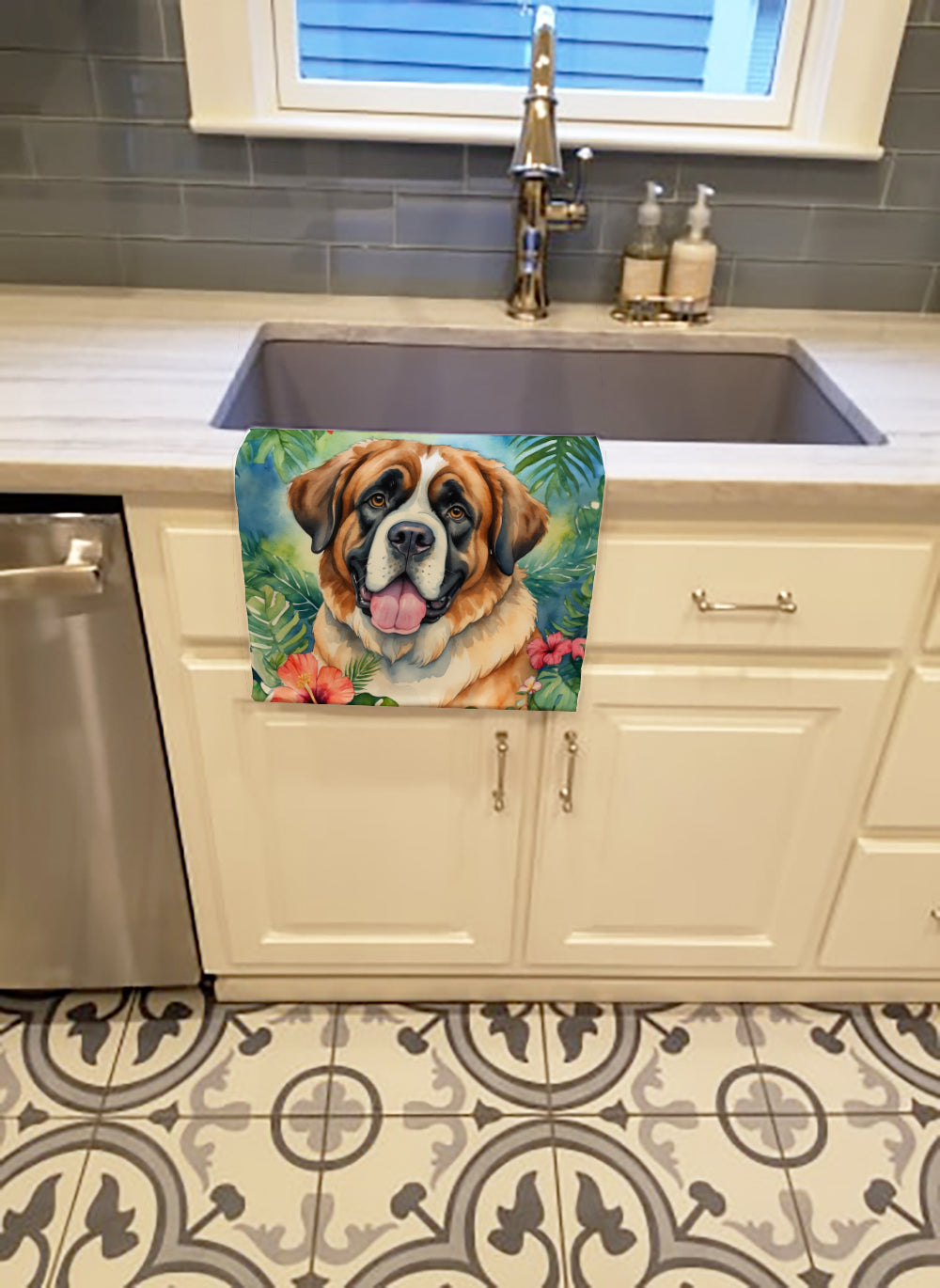 Saint Bernard Luau Kitchen Towel