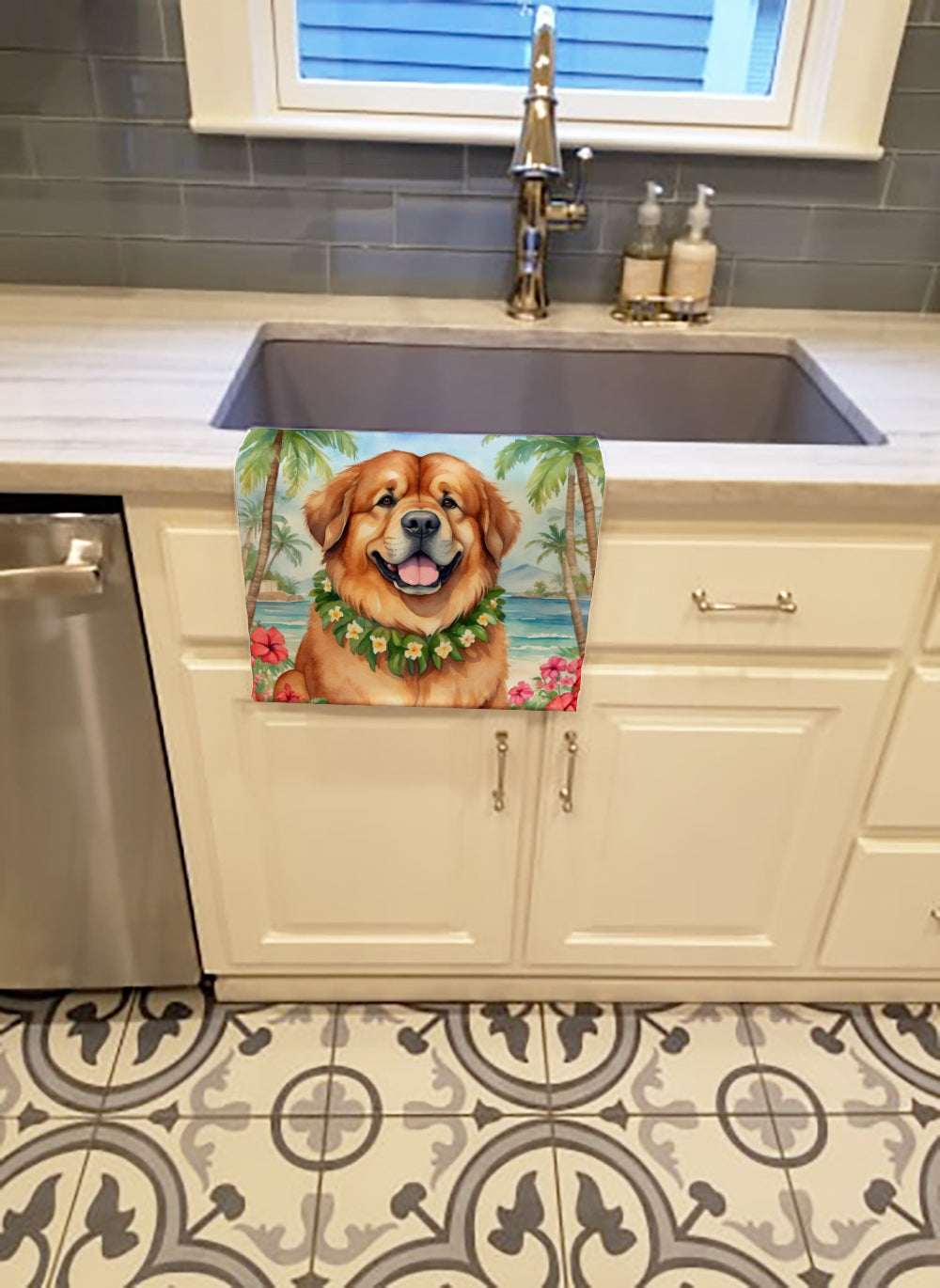 Tibetan Mastiff Luau Kitchen Towel