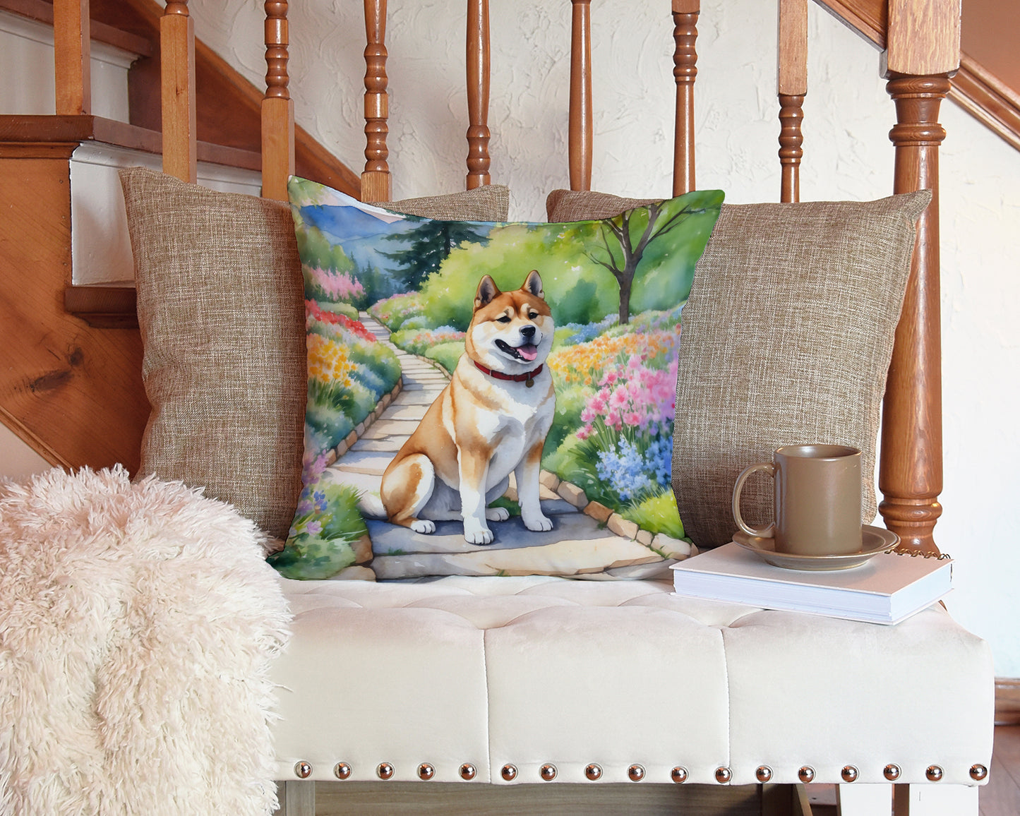 Akita Spring Garden Throw Pillow