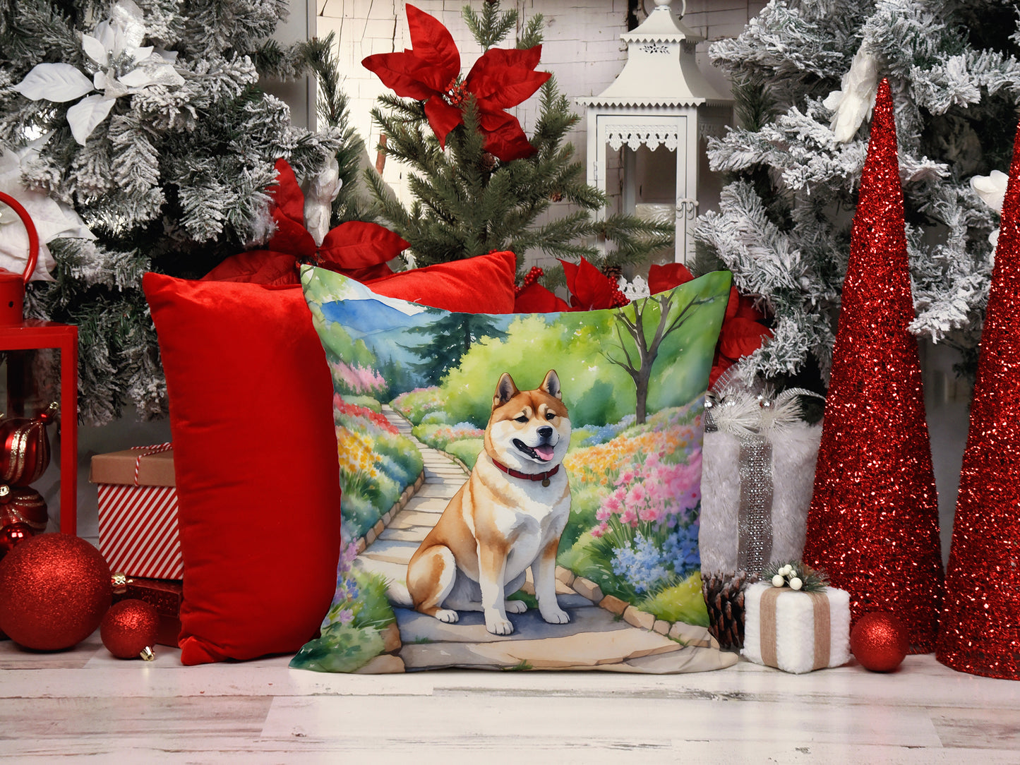 Akita Spring Garden Throw Pillow