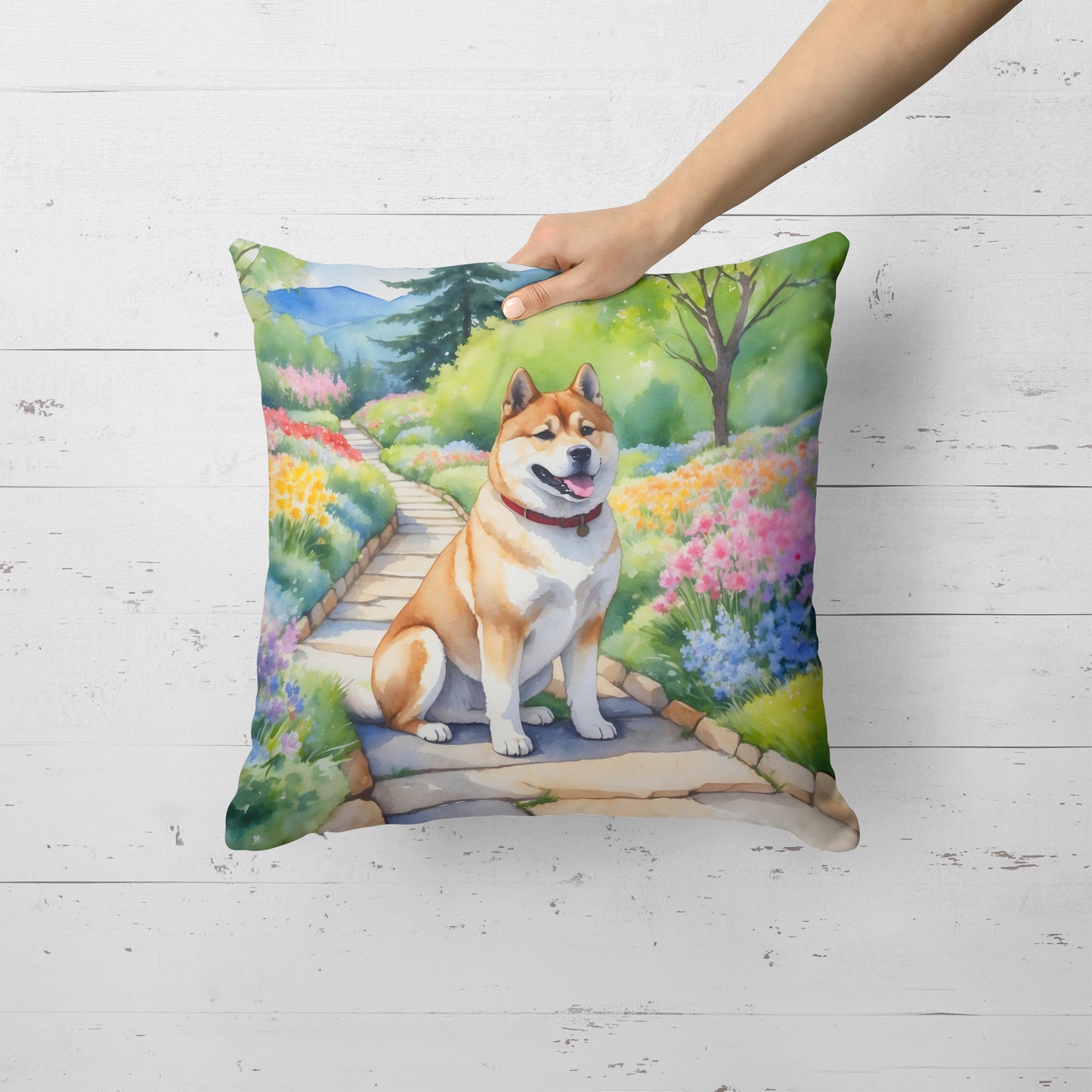 Akita Spring Garden Throw Pillow