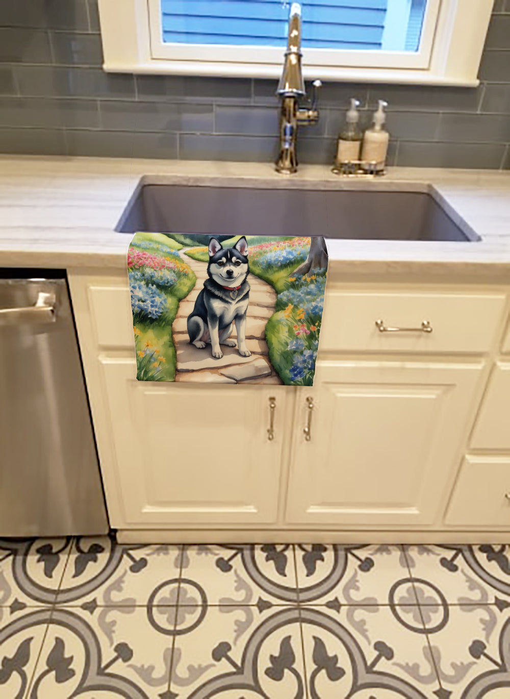 Alaskan Klee Kai Spring Garden Kitchen Towel