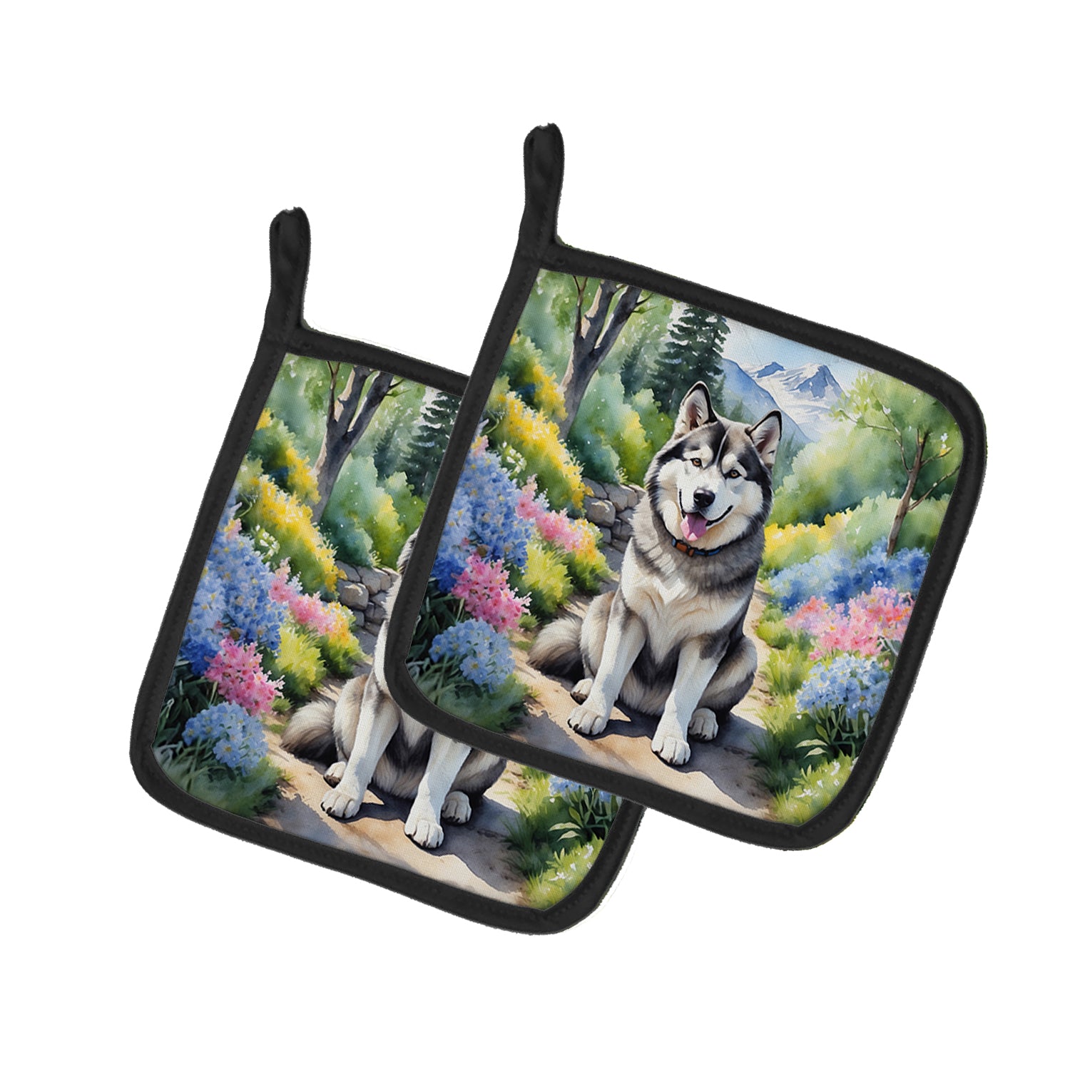 Buy this Alaskan Malamute Spring Garden Pair of Pot Holders