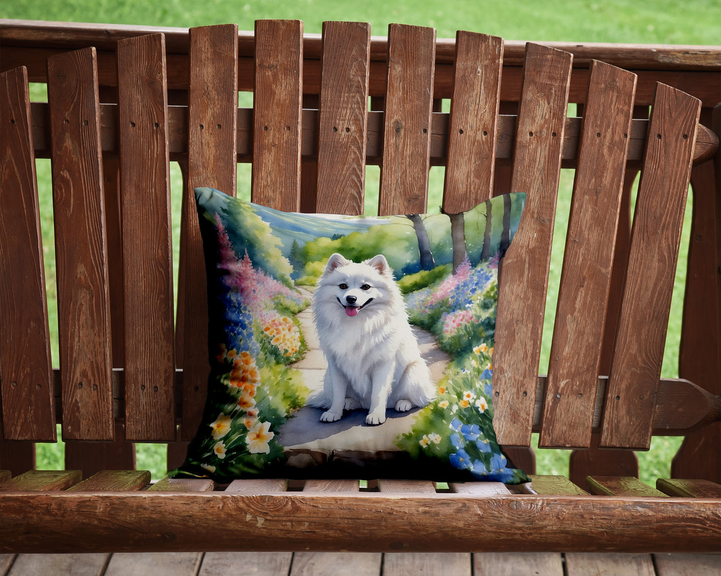 American Eskimo Spring Garden Throw Pillow