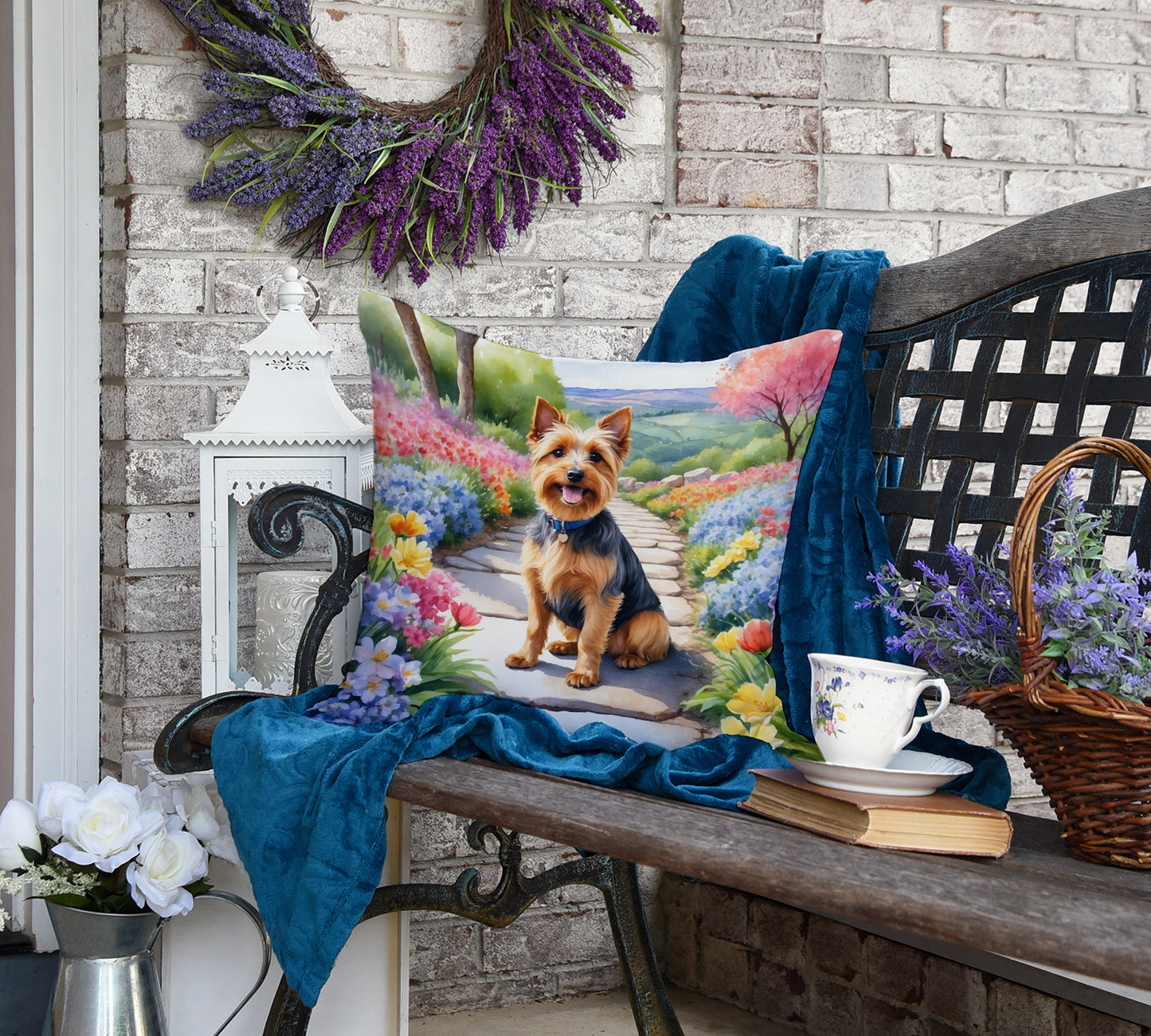 Australian Terrier Spring Garden Throw Pillow