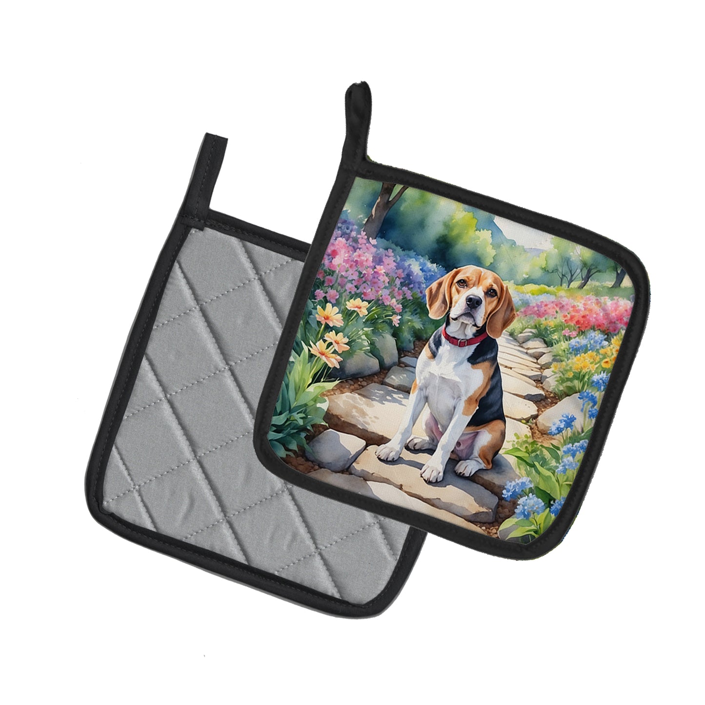 Beagle Spring Garden Pair of Pot Holders