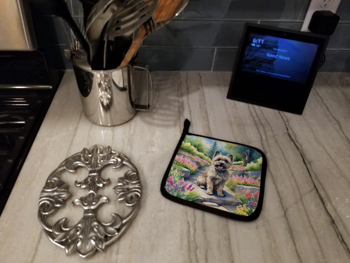 Cairn Terrier Spring Path Pair of Pot Holders