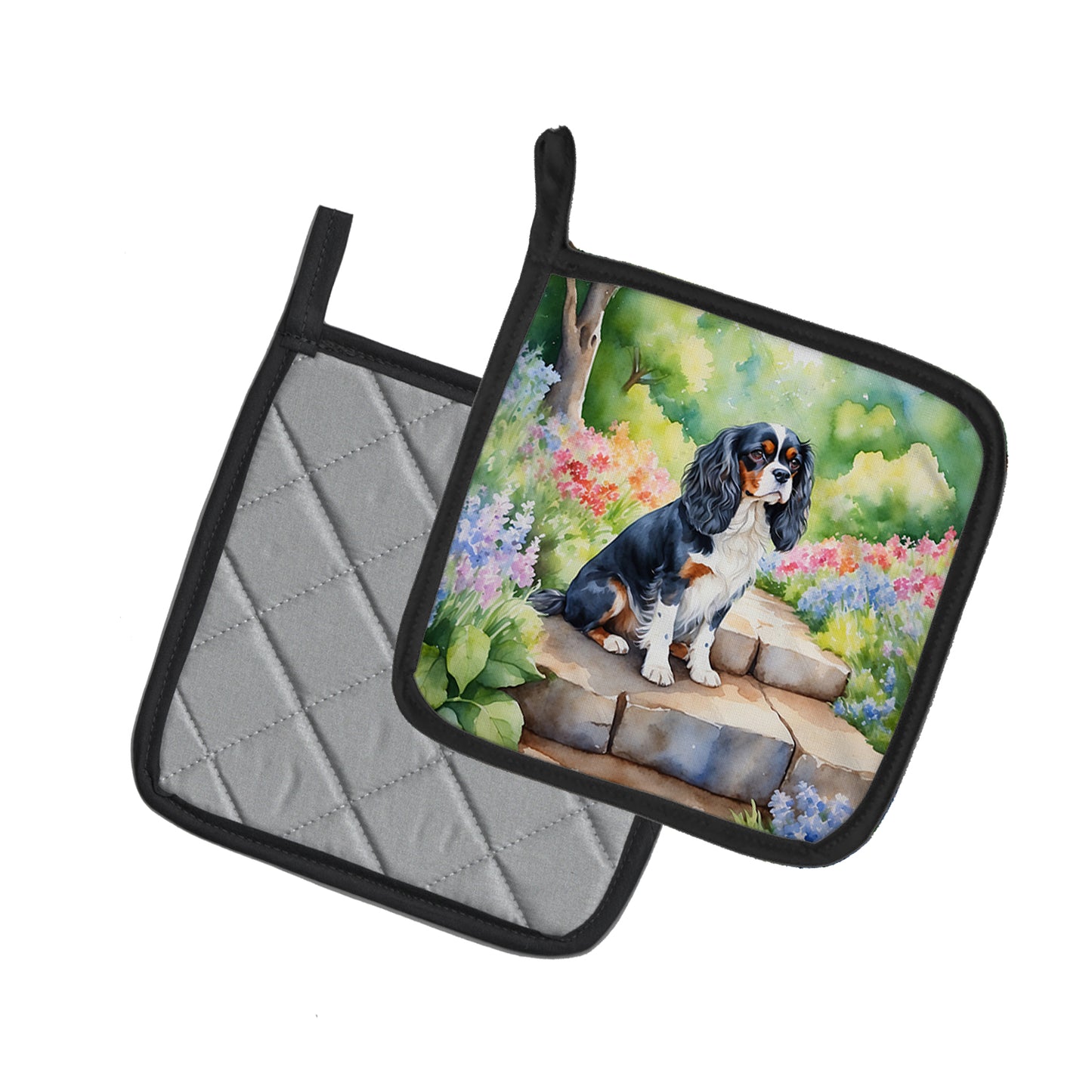 Cavalier Spaniel Spring Path Pair of Pot Holders