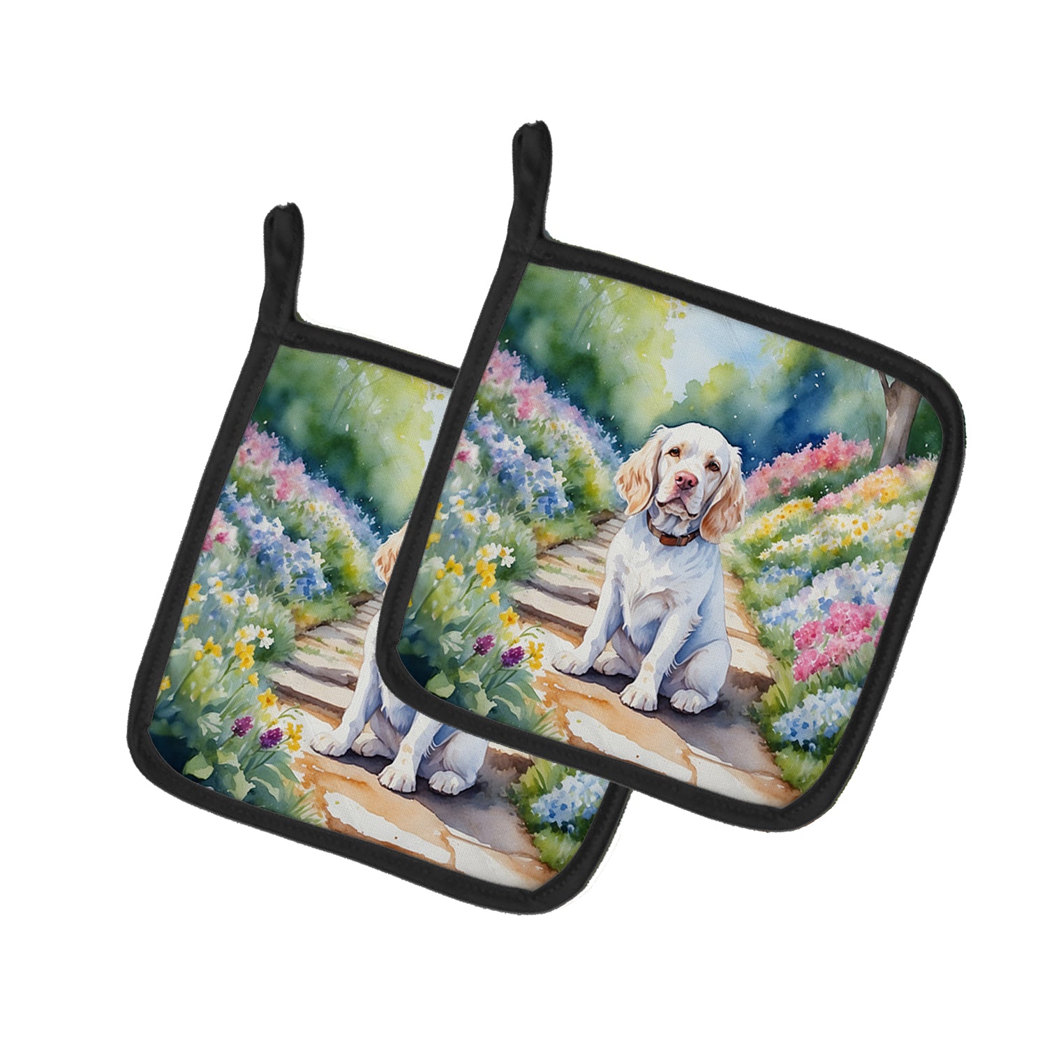 Buy this Clumber Spaniel Spring Path Pair of Pot Holders