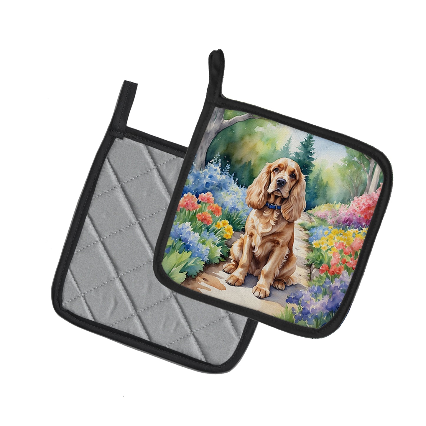 Cocker Spaniel Spring Path Pair of Pot Holders