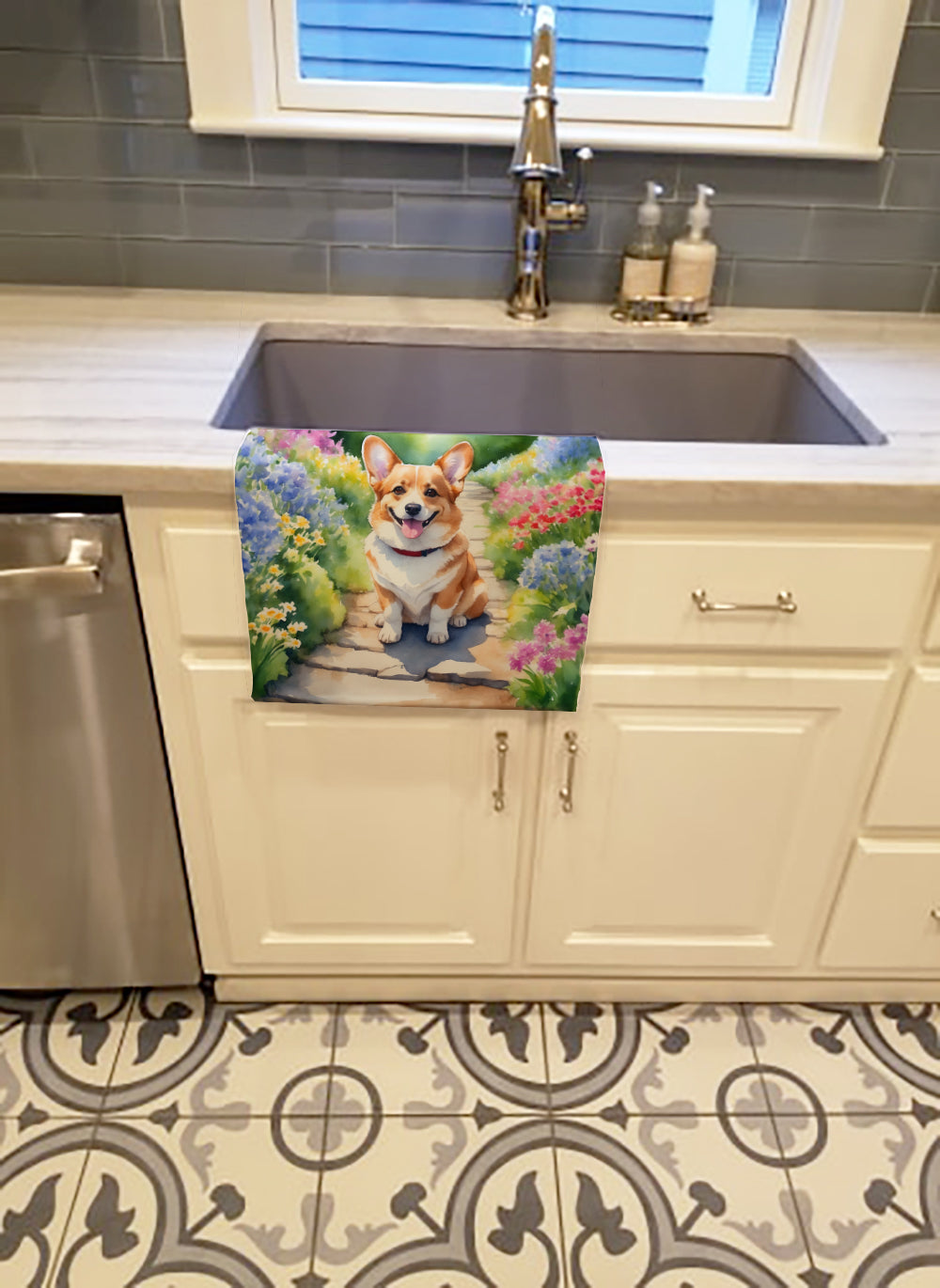 Corgi Spring Path Kitchen Towel