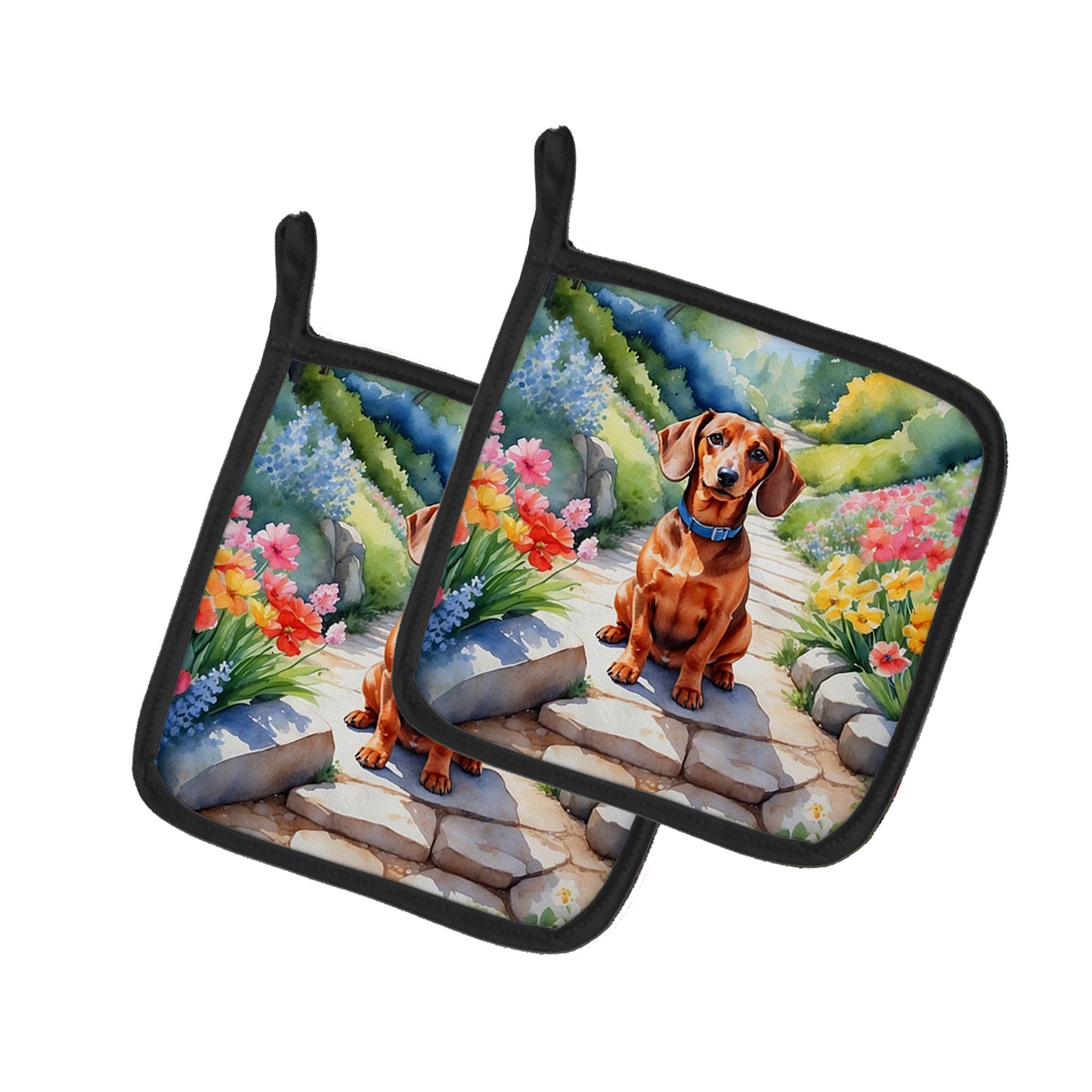 Buy this Dachshund Spring Path Pair of Pot Holders