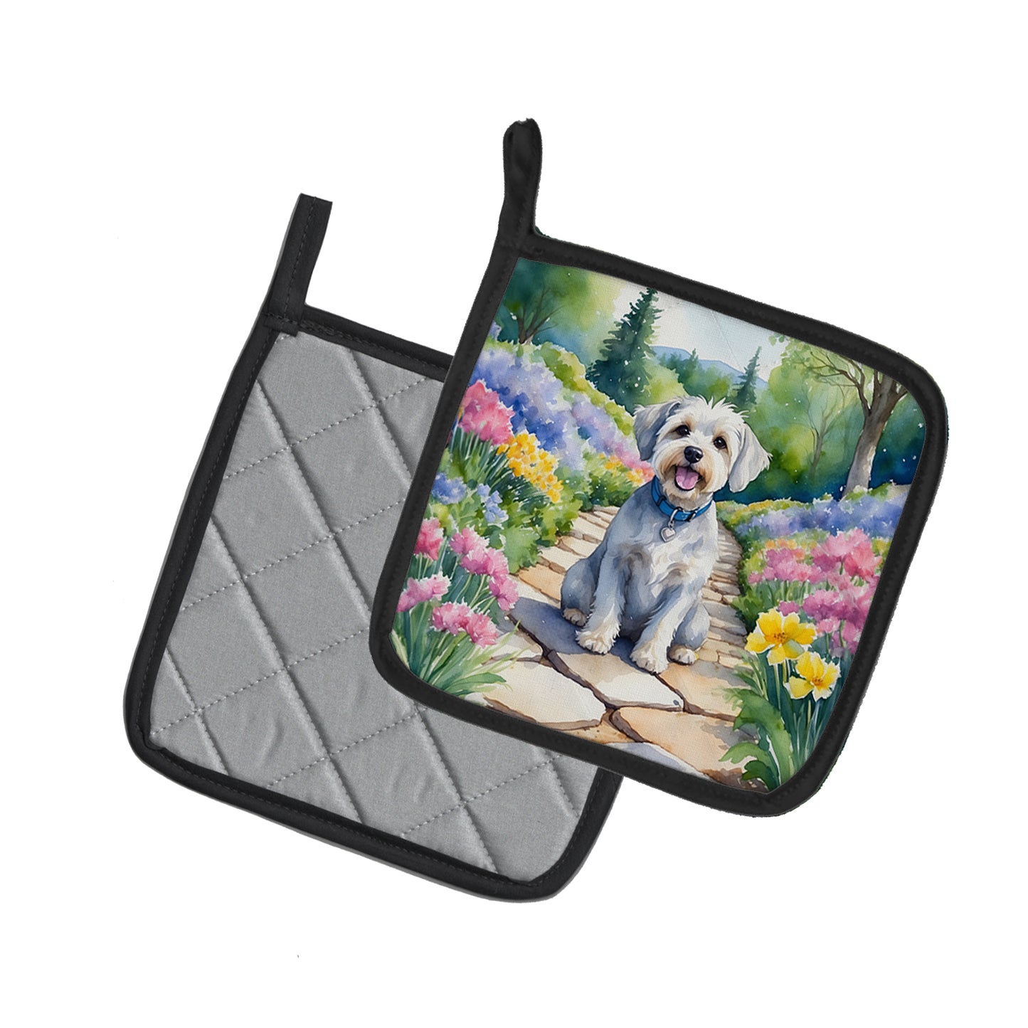 Dandie Dinmont Terrier Spring Path Pair of Pot Holders