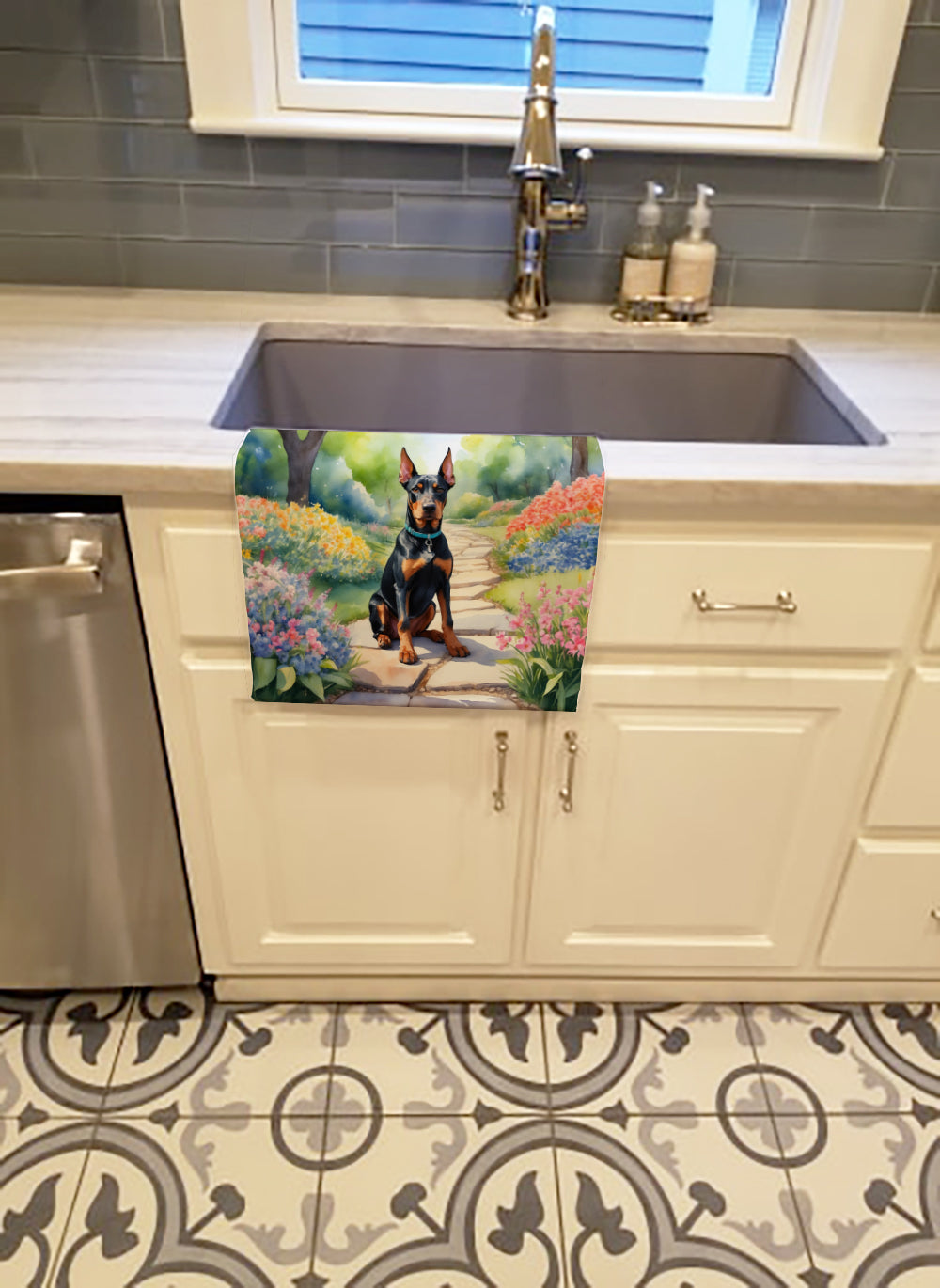 Doberman Pinscher Spring Path Kitchen Towel