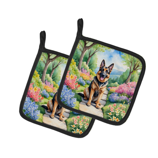 Buy this German Shepherd Spring Path Pair of Pot Holders