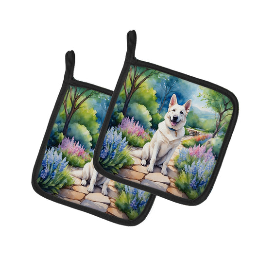 Buy this German Shepherd Spring Path Pair of Pot Holders